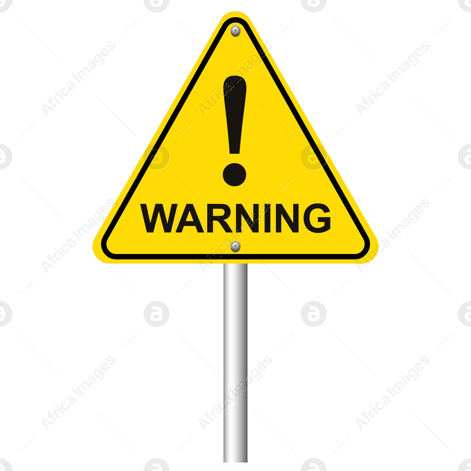 Illustration of Yellow road sign with word Warning and exclamation mark on white background