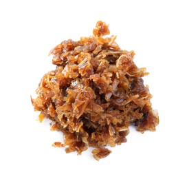 Photo of Pile of hookah tobacco on white background, top view