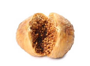 Delicious dried fig fruit on white background. Organic snack