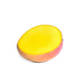 Photo of Cut fresh juicy mango on white background