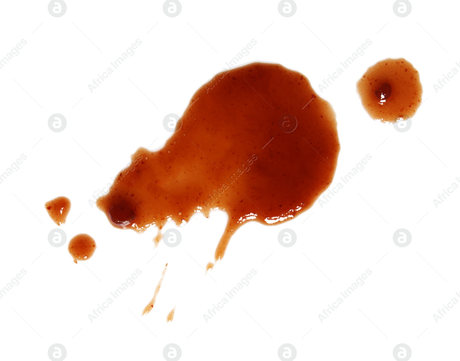 Photo of Drop of barbecue sauce on white background, top view