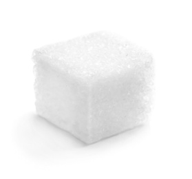 Refined sugar cube on white background