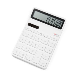 Photo of Electronic calculator isolated on white. Office stationery
