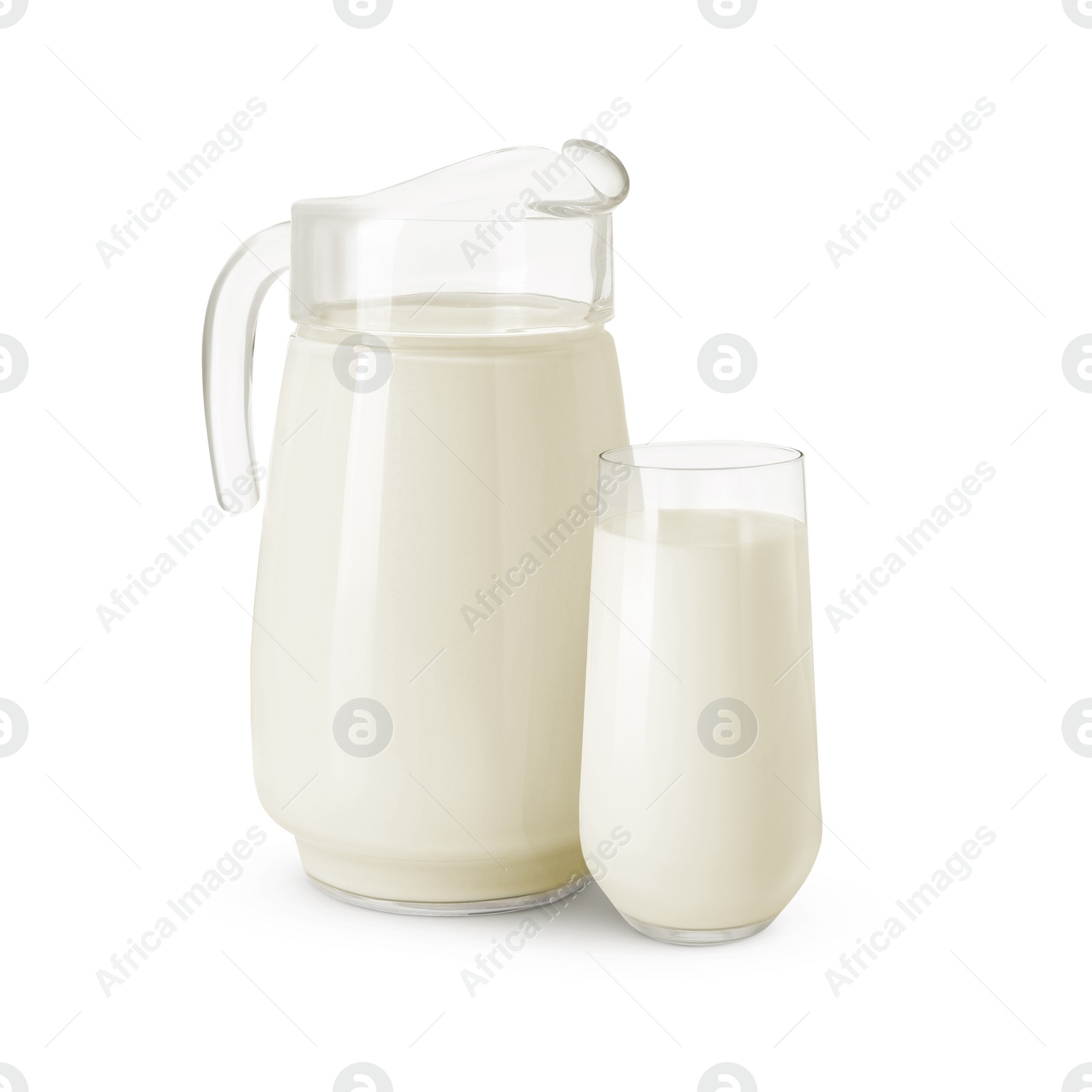 Image of Glass and jug with milk isolated on white