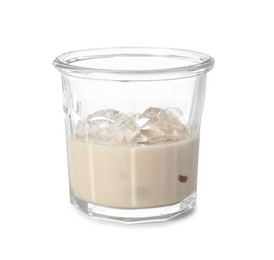 Glass of coffee cream liqueur with ice cubes isolated on white