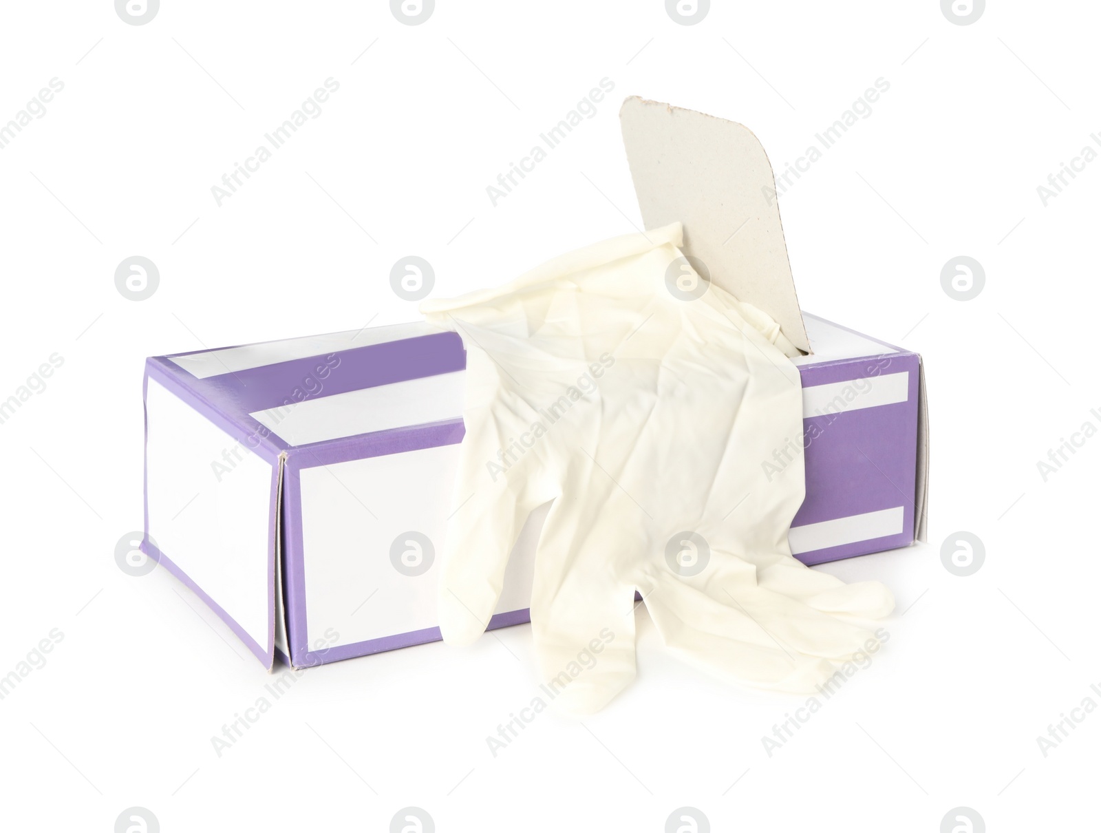 Photo of Box of new medical gloves isolated on white