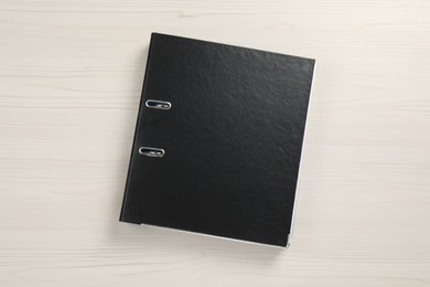 Office folder on white wooden table, top view