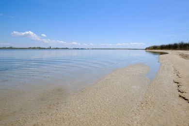 Beautiful view of sandy beach on sunny day