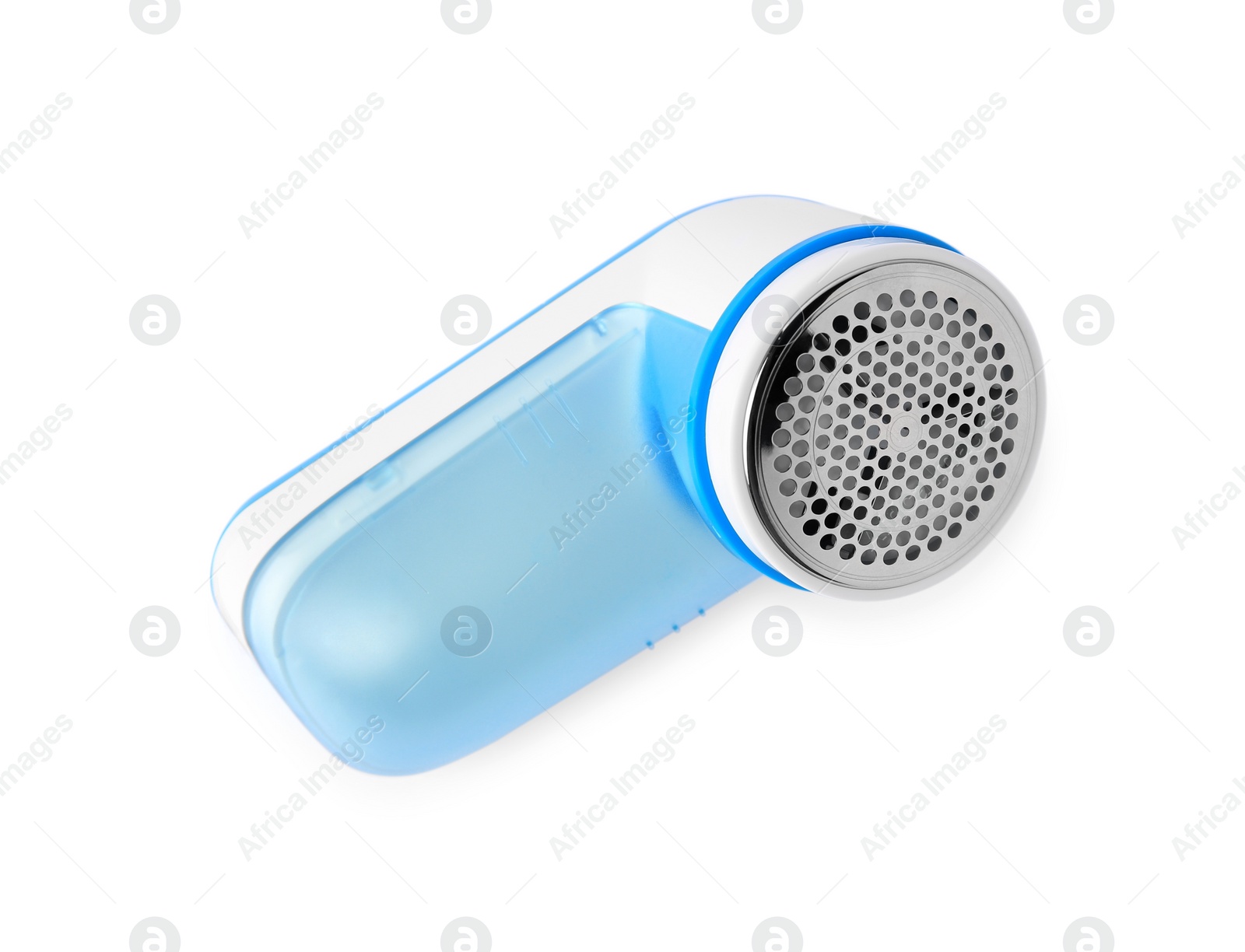 Photo of Light blue fabric shaver on white background