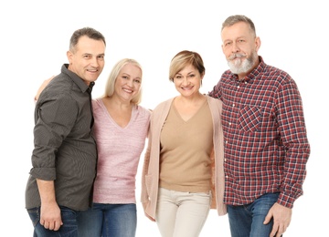 Photo of Happy senior couples on white background