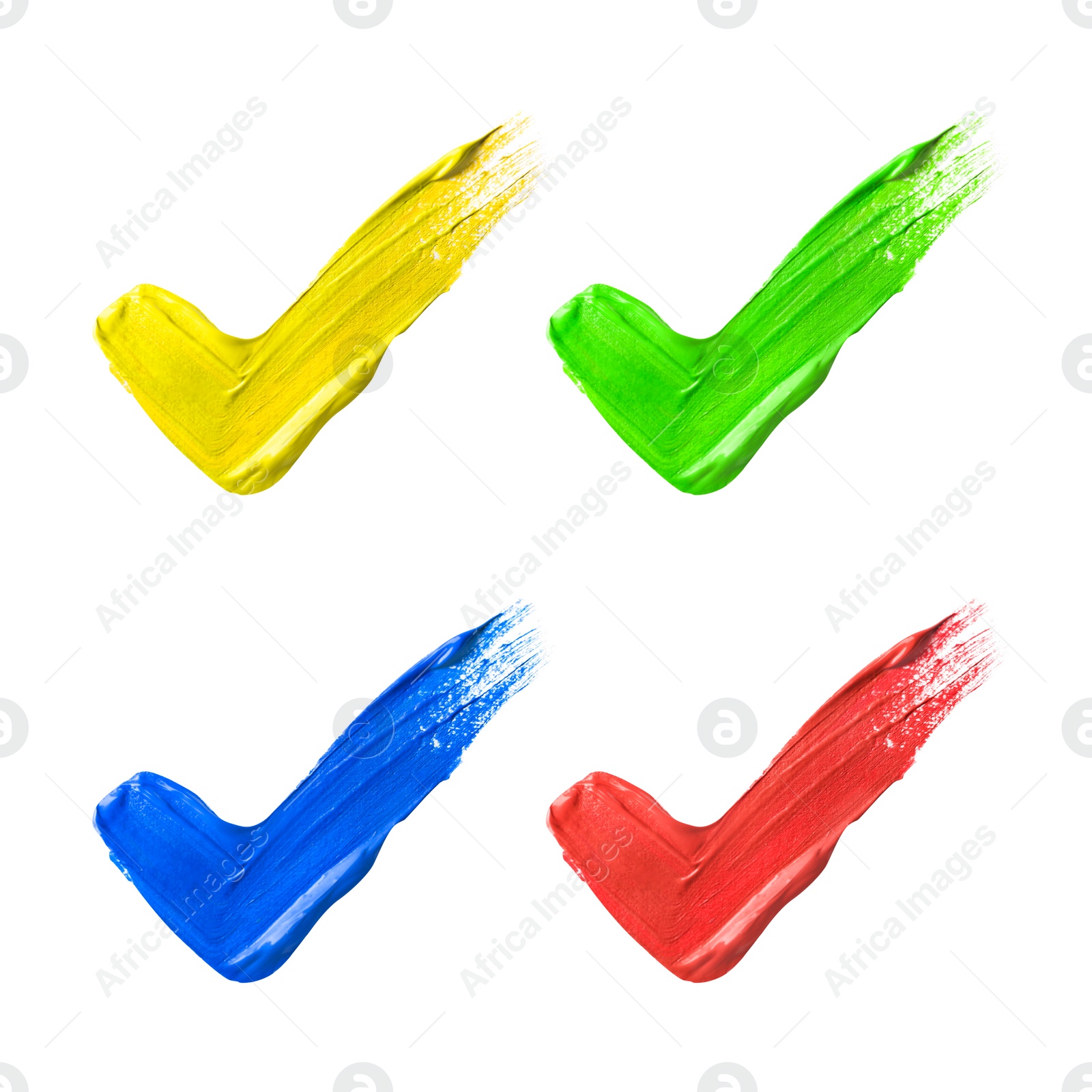 Image of Paint strokes in shape of tick marks on white background, top view