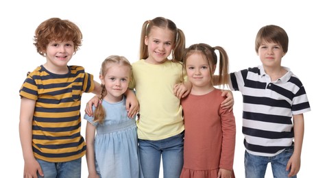 Portrait with group of children on white background