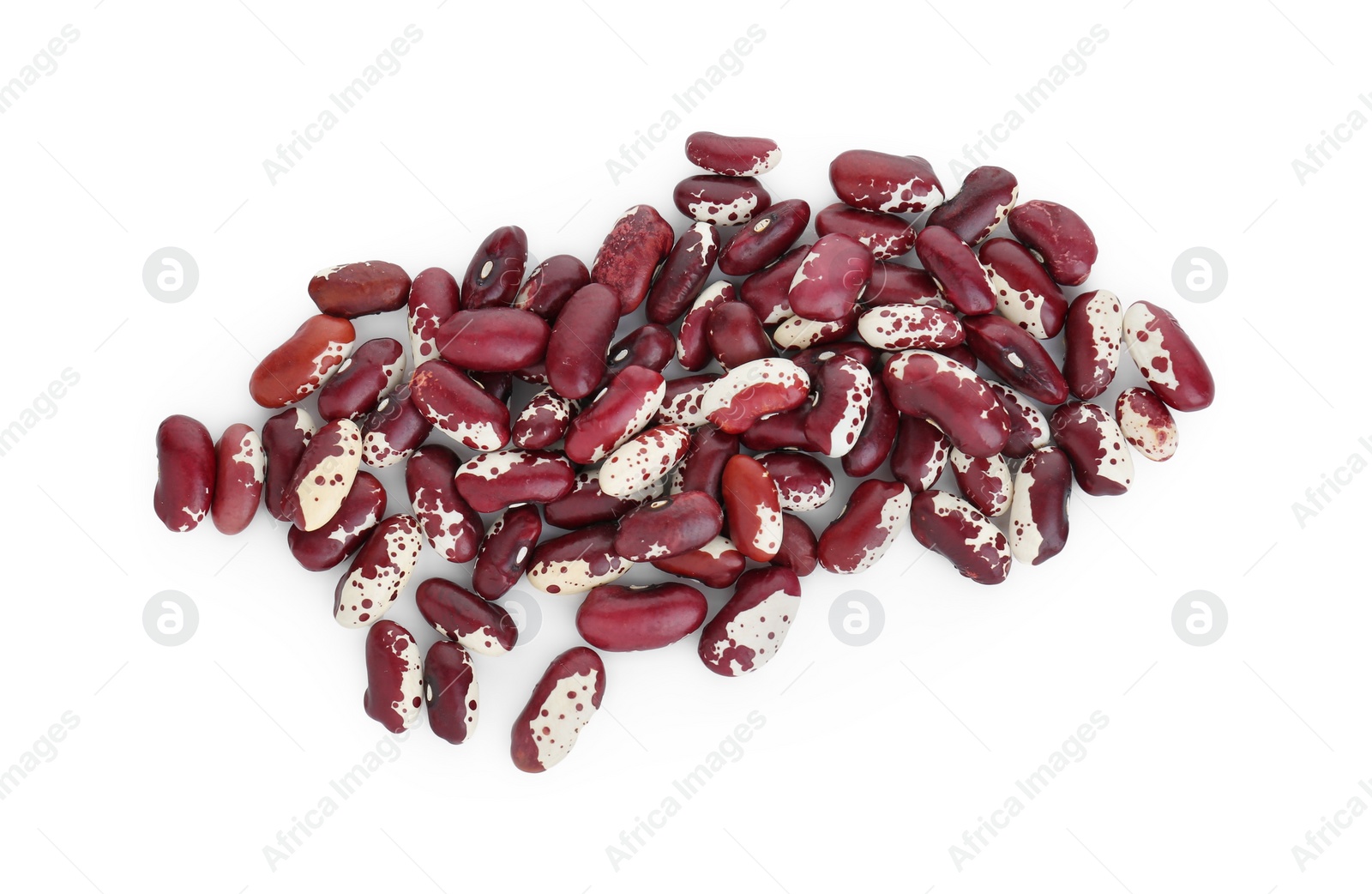 Photo of Pile of dry kidney beans on white background, top view