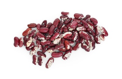 Photo of Pile of dry kidney beans on white background, top view
