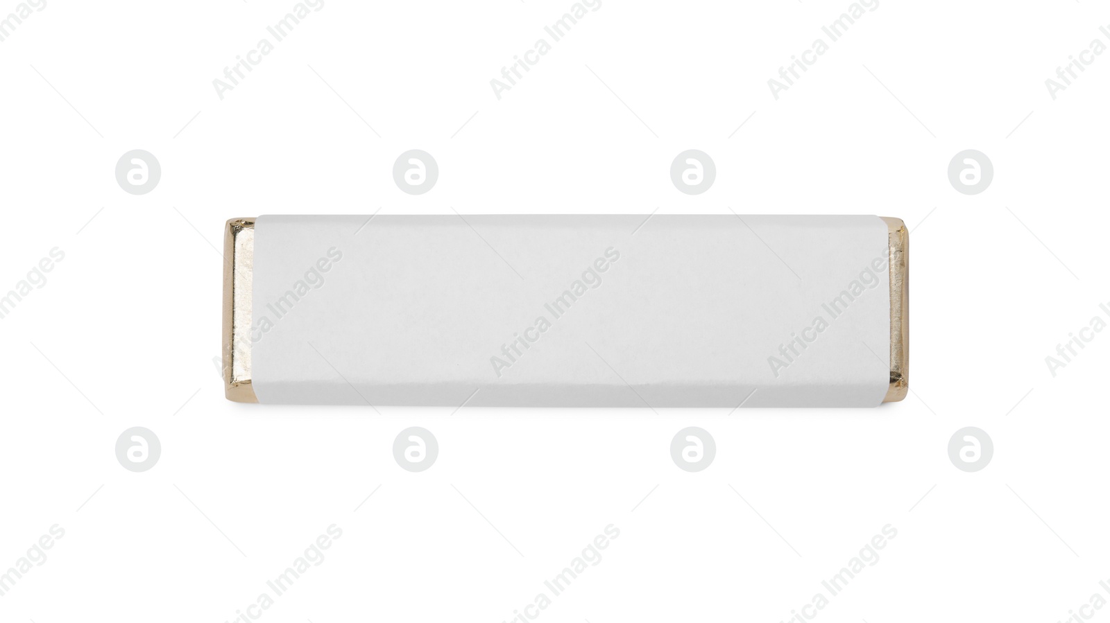Photo of Tasty chocolate bar in package on white background, top view