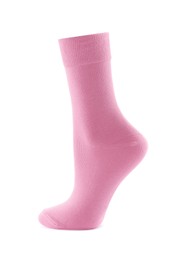 New pink sock isolated on white. Footwear accessory