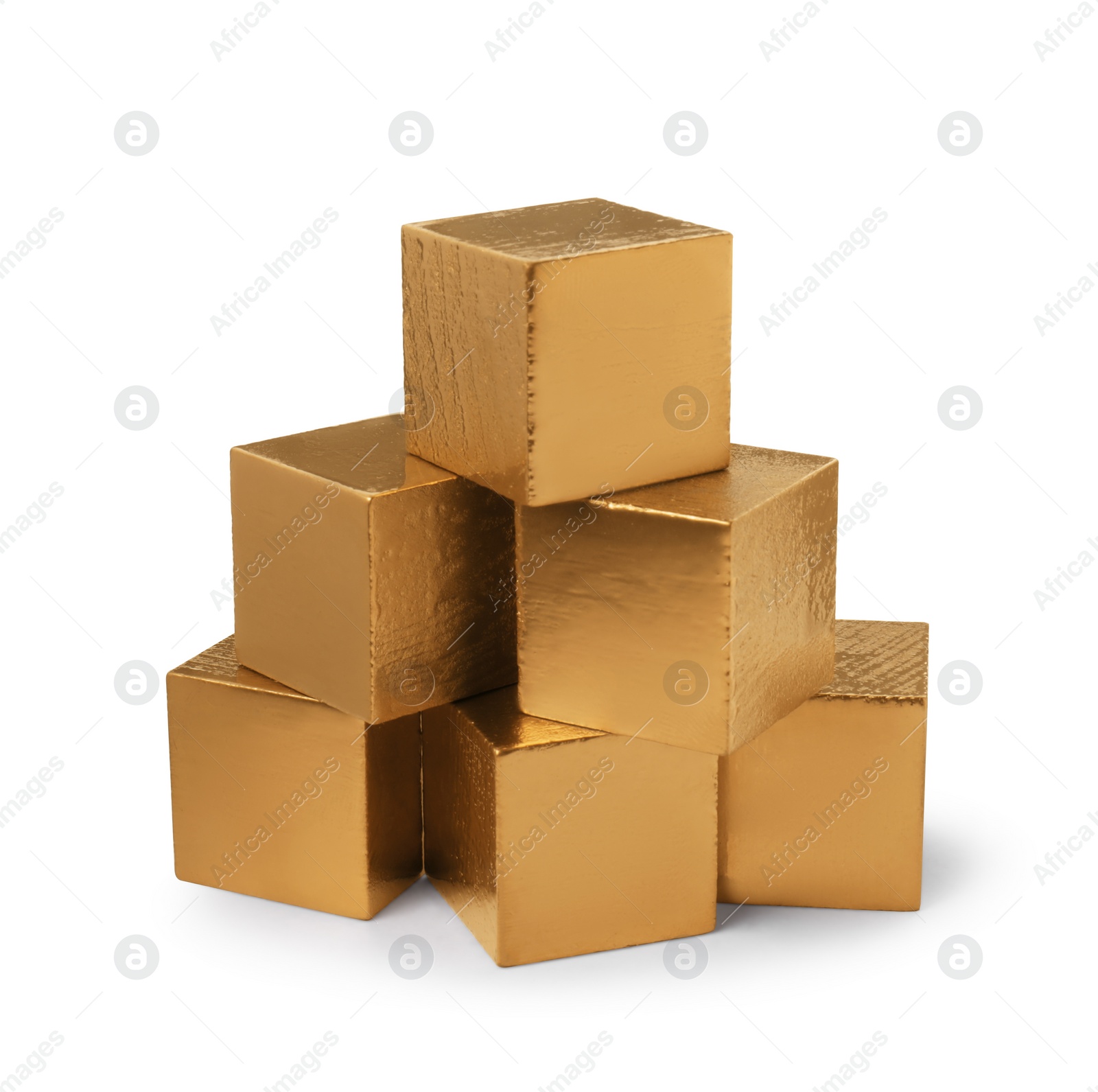 Photo of Shiny stylish golden cubes on white background