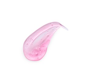 Photo of Smear of pink ointment on white background, top view