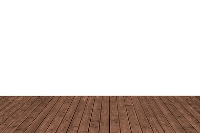 Image of Empty wooden surface isolated on white. Mockup for design