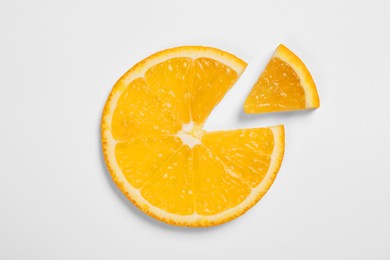 Slices of juicy orange on white background, top view