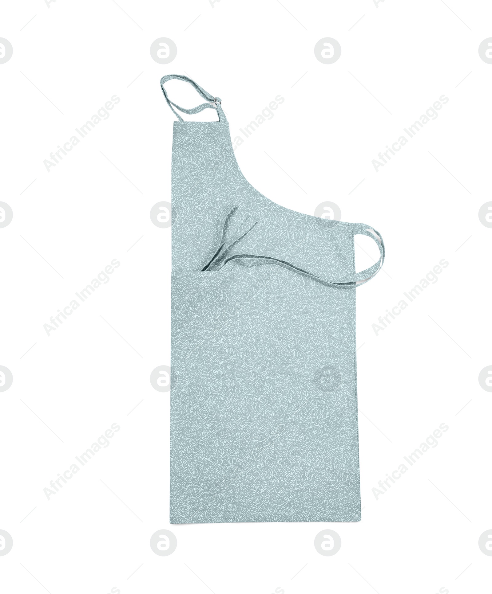 Photo of Grey kitchen apron with pattern isolated on white