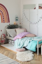 Modern girl's bedroom interior with stylish furniture. Idea for design