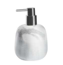 Photo of Modern marble soap dispenser isolated on white
