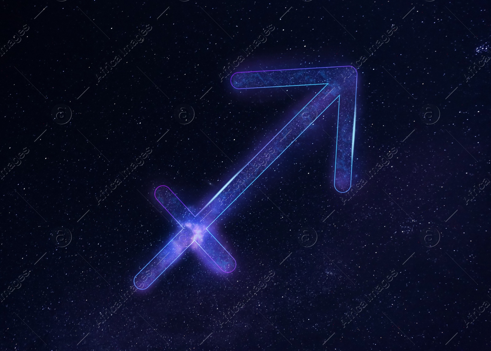 Illustration of Sagittarius astrological sign in night sky with beautiful sky