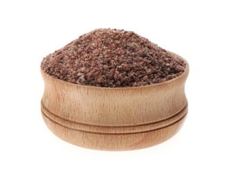Ground black salt in bowl isolated on white