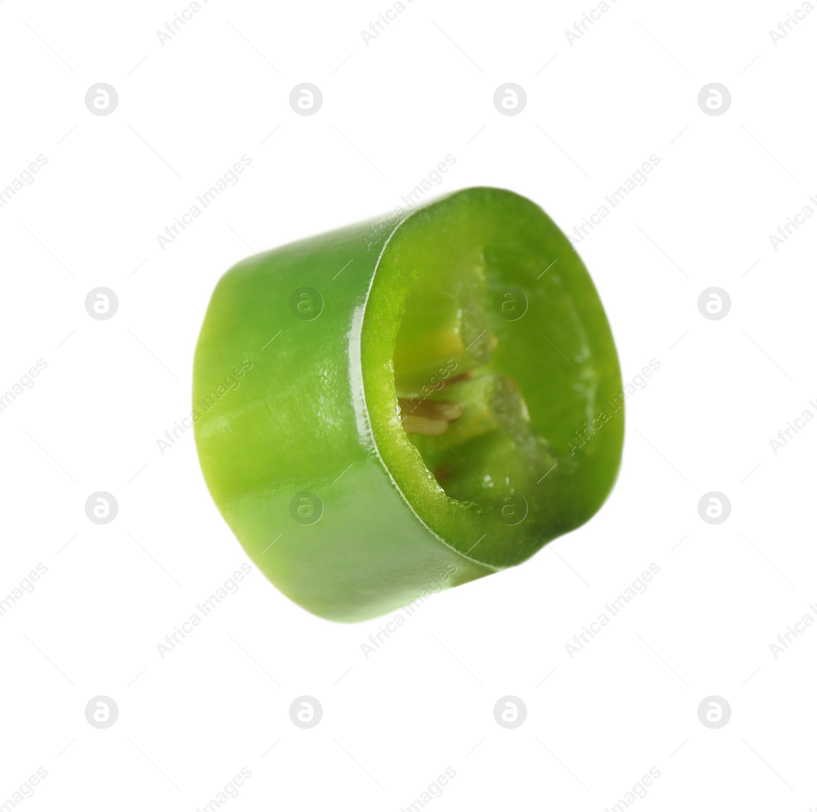 Photo of Piece of green hot chili pepper isolated on white