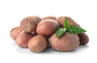 Photo of Fresh ripe organic potatoes on white background