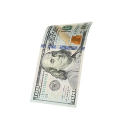 Photo of One hundred dollar banknote on white background. American national currency