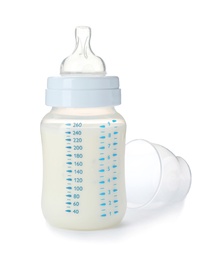 Photo of Baby bottle with milk on white background