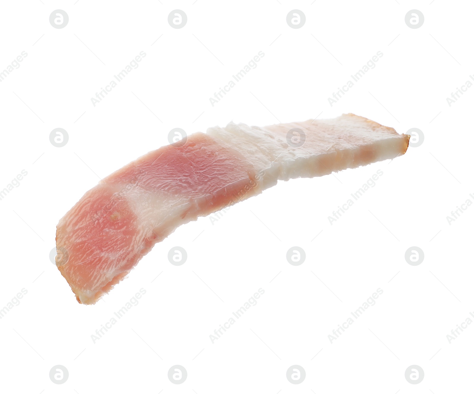 Photo of Cut fresh tasty bacon on white background