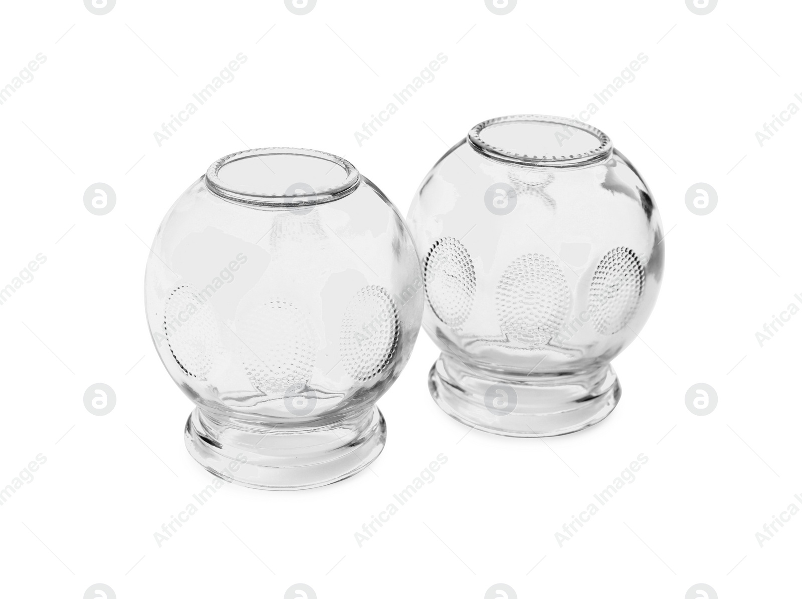 Photo of Glass cups isolated on white. Cupping therapy