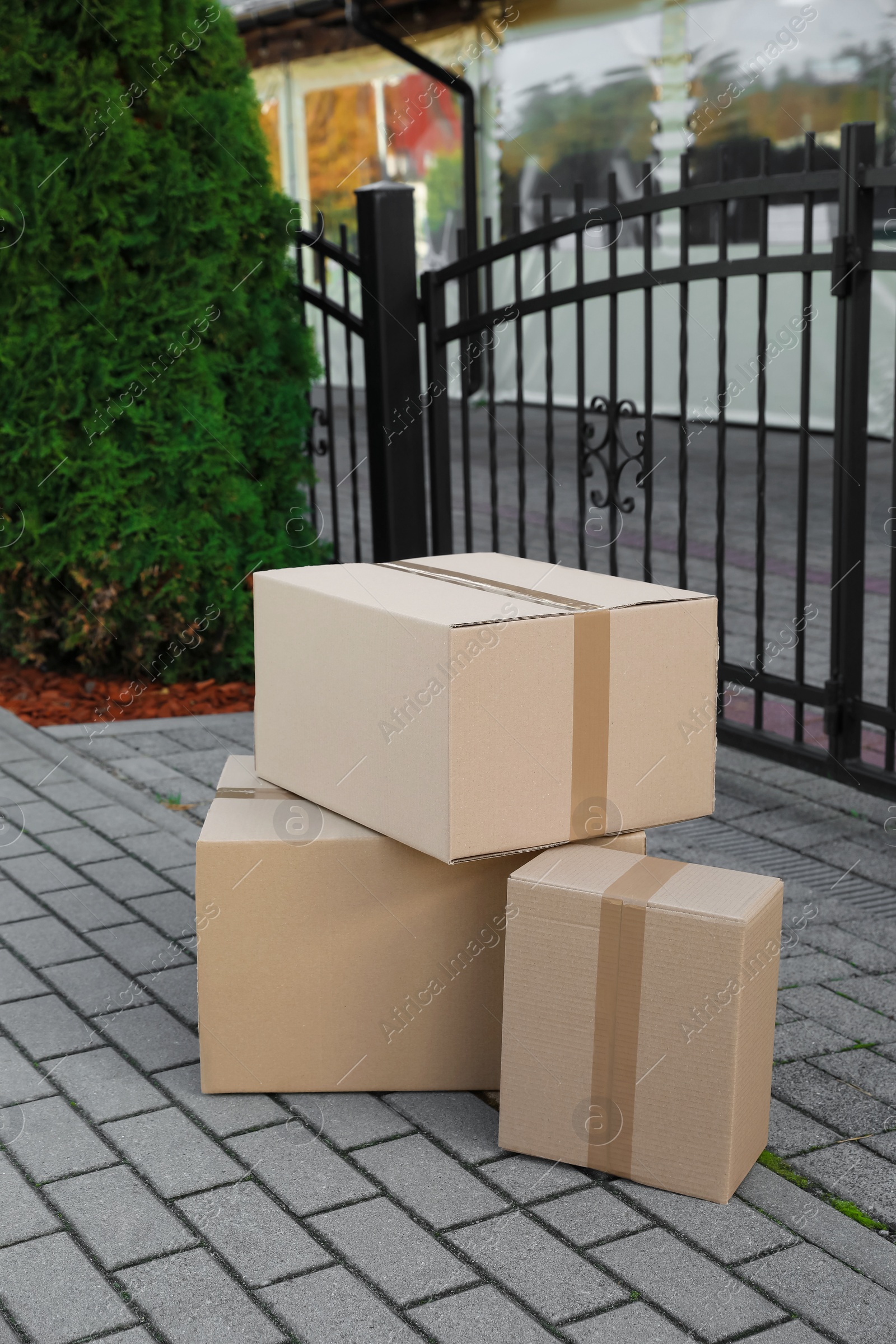 Photo of Stack of parcels delivered near front gates