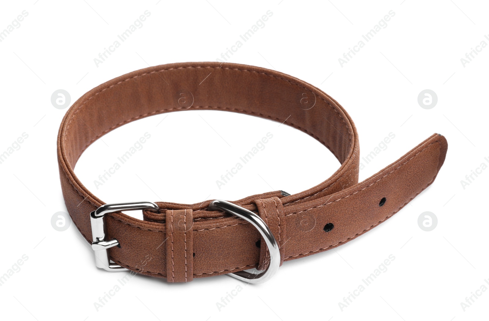 Photo of Brown leather dog collar isolated on white