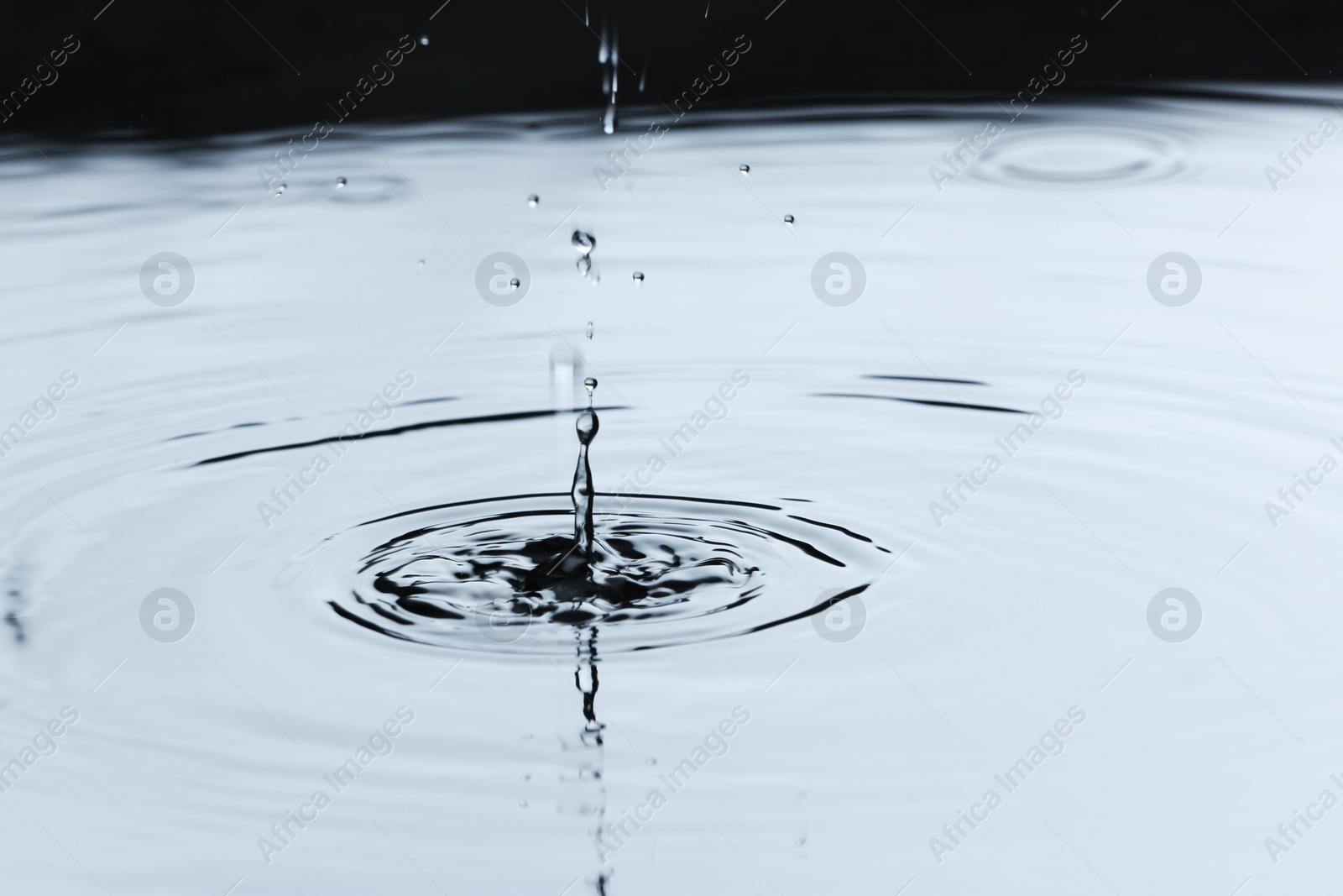 Photo of Rain drops falling down into puddle outdoors