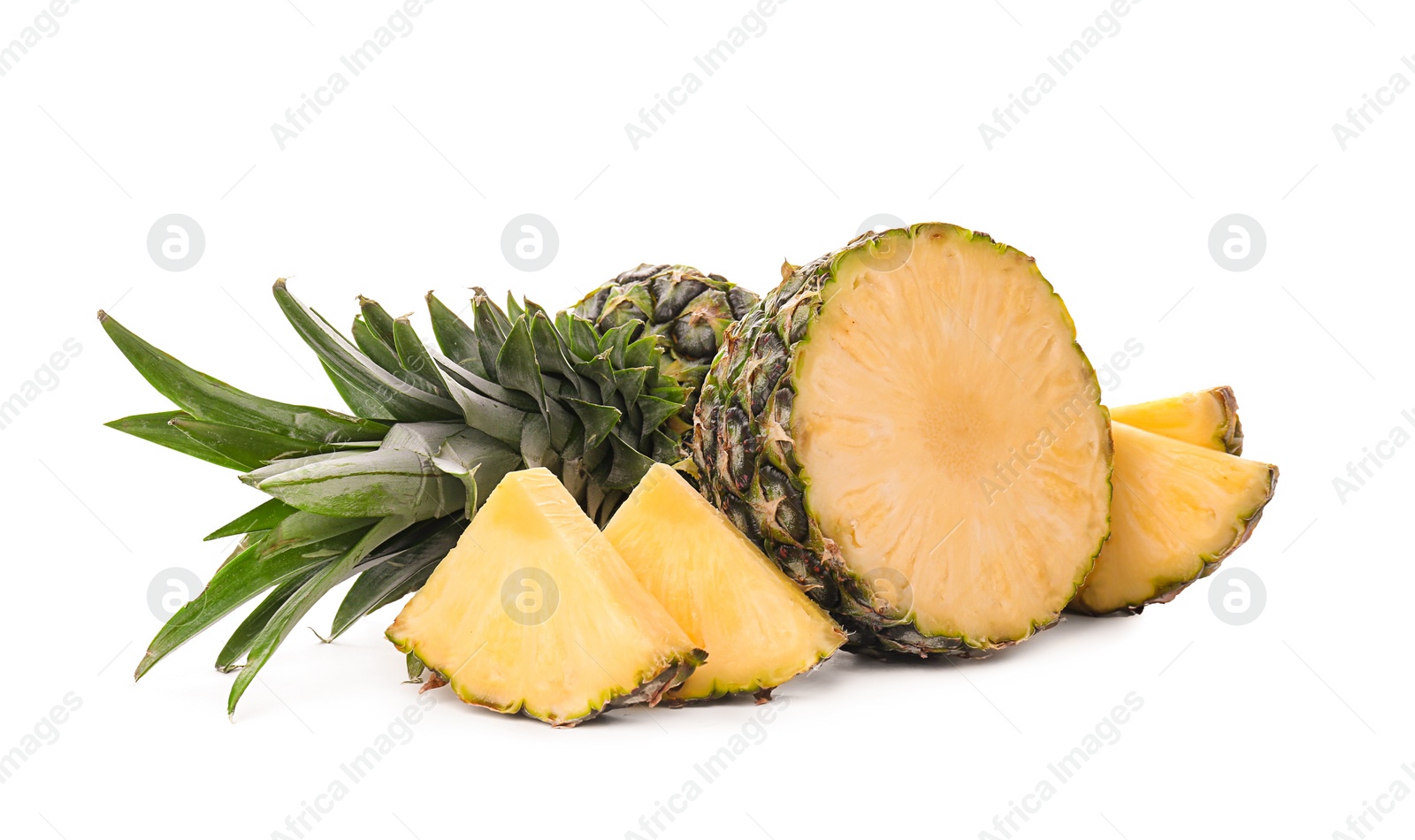 Photo of Cut fresh pineapple on white background