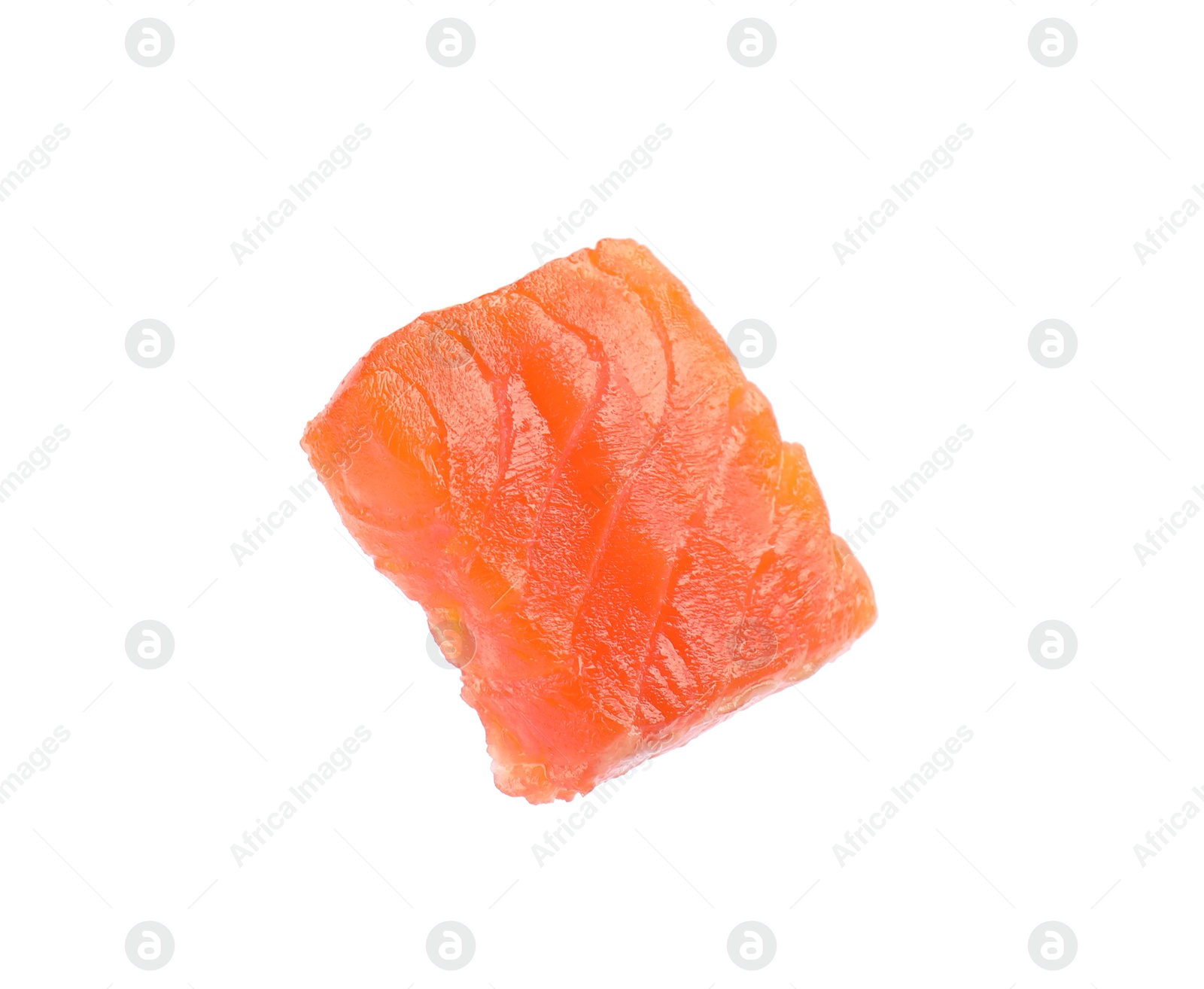 Photo of Piece of fresh red salmon on white background