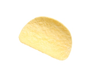 Tasty crispy potato chip on white background