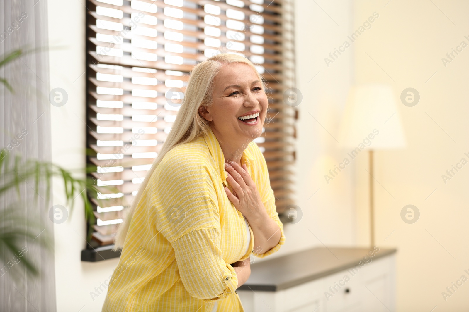 Photo of Portrait of happy mature woman near window indoors