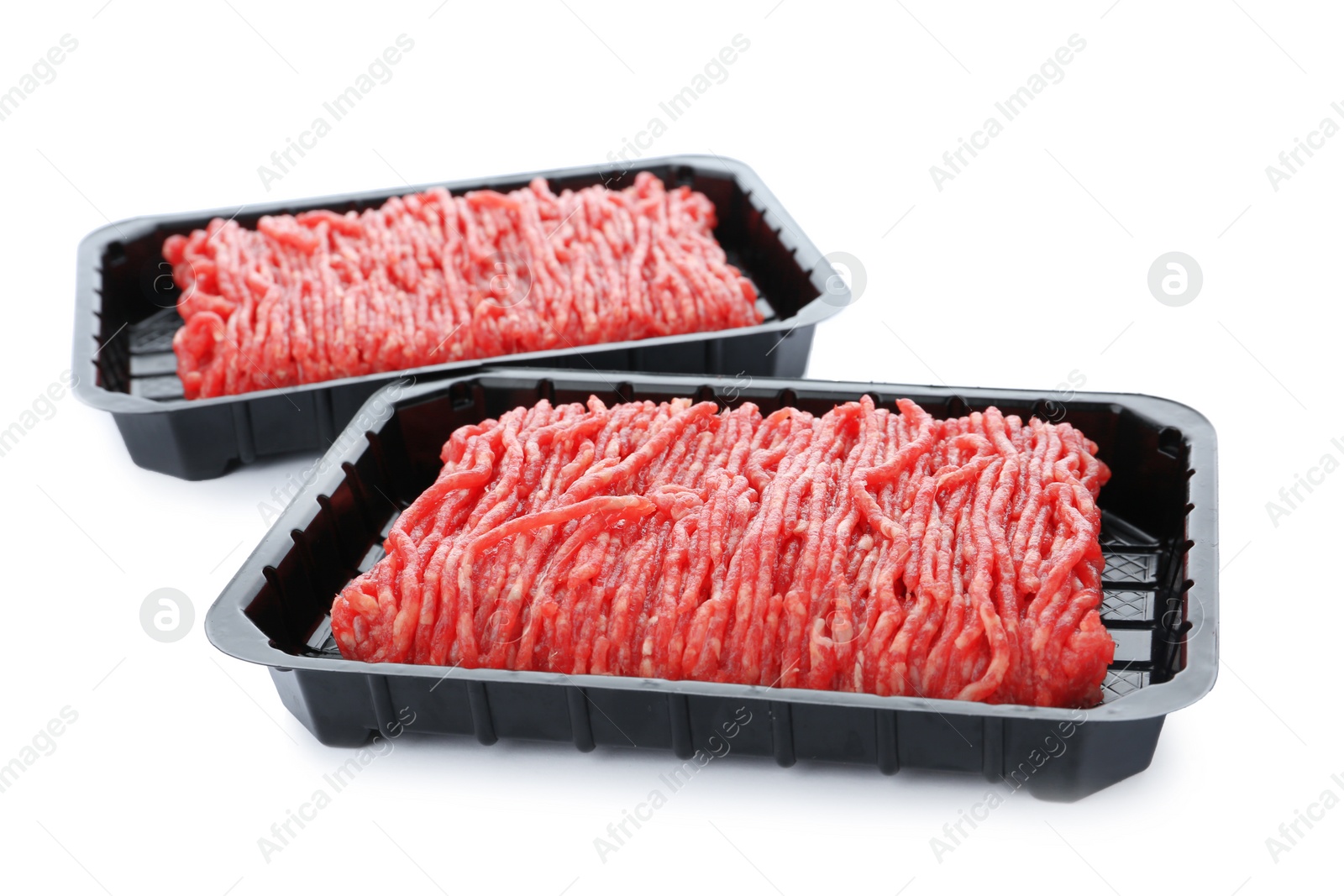 Photo of Fresh raw minced meat on white background