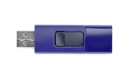 Photo of Blue usb flash drive isolated on white