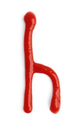 Photo of Letter H written with ketchup on white background