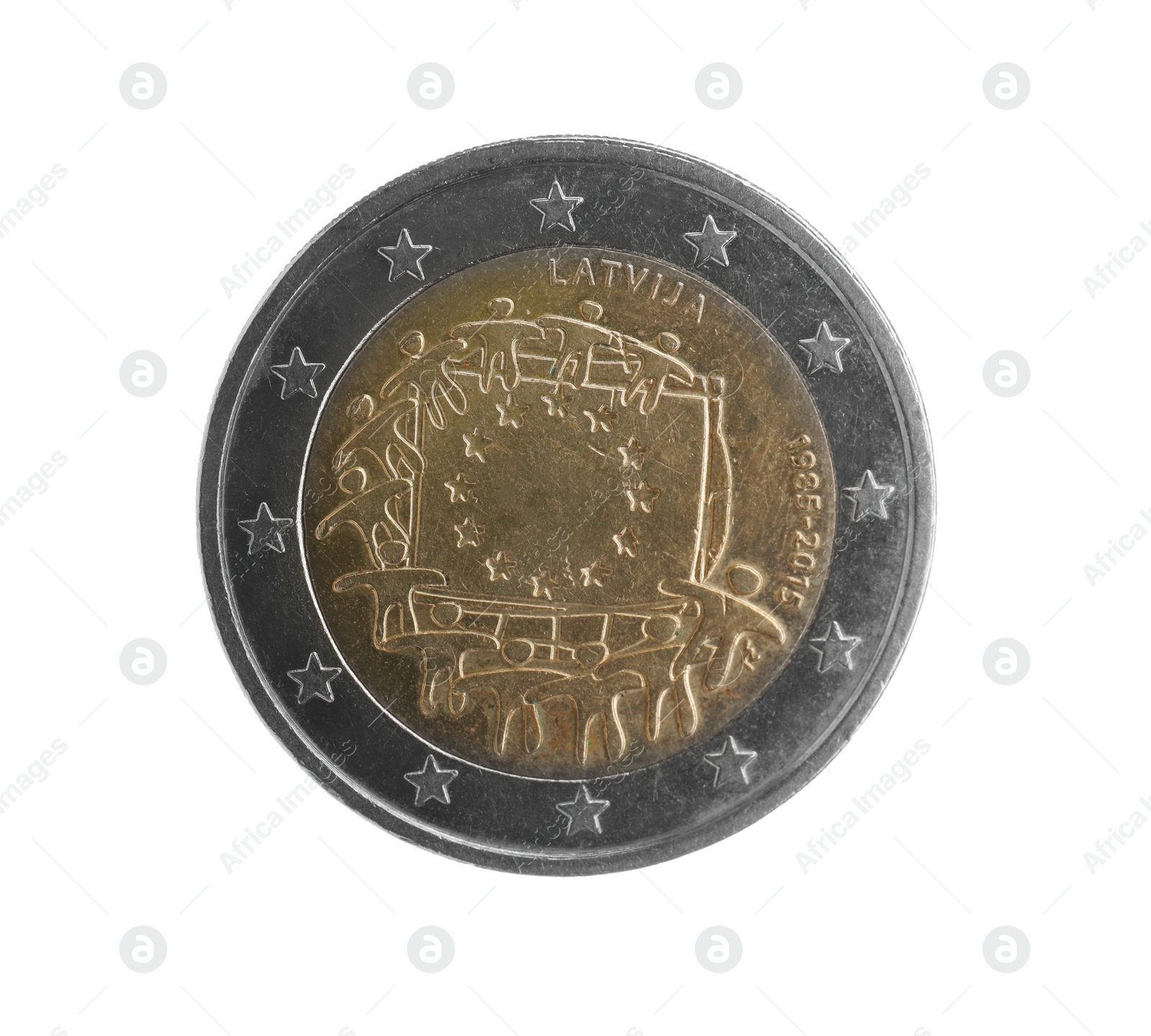 Photo of Latvian two euro coin isolated on white