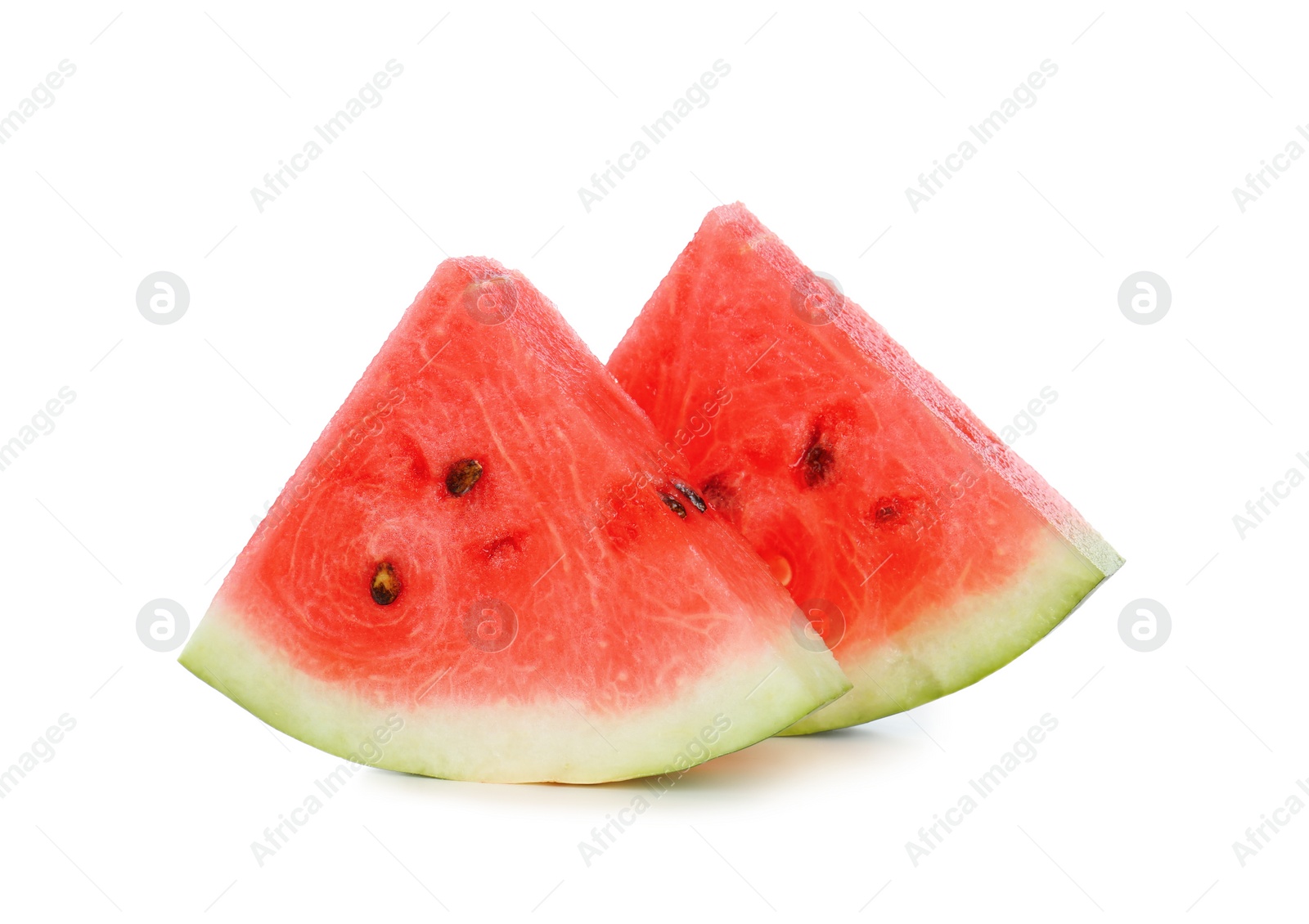 Photo of Slices of delicious ripe watermelon isolated on white