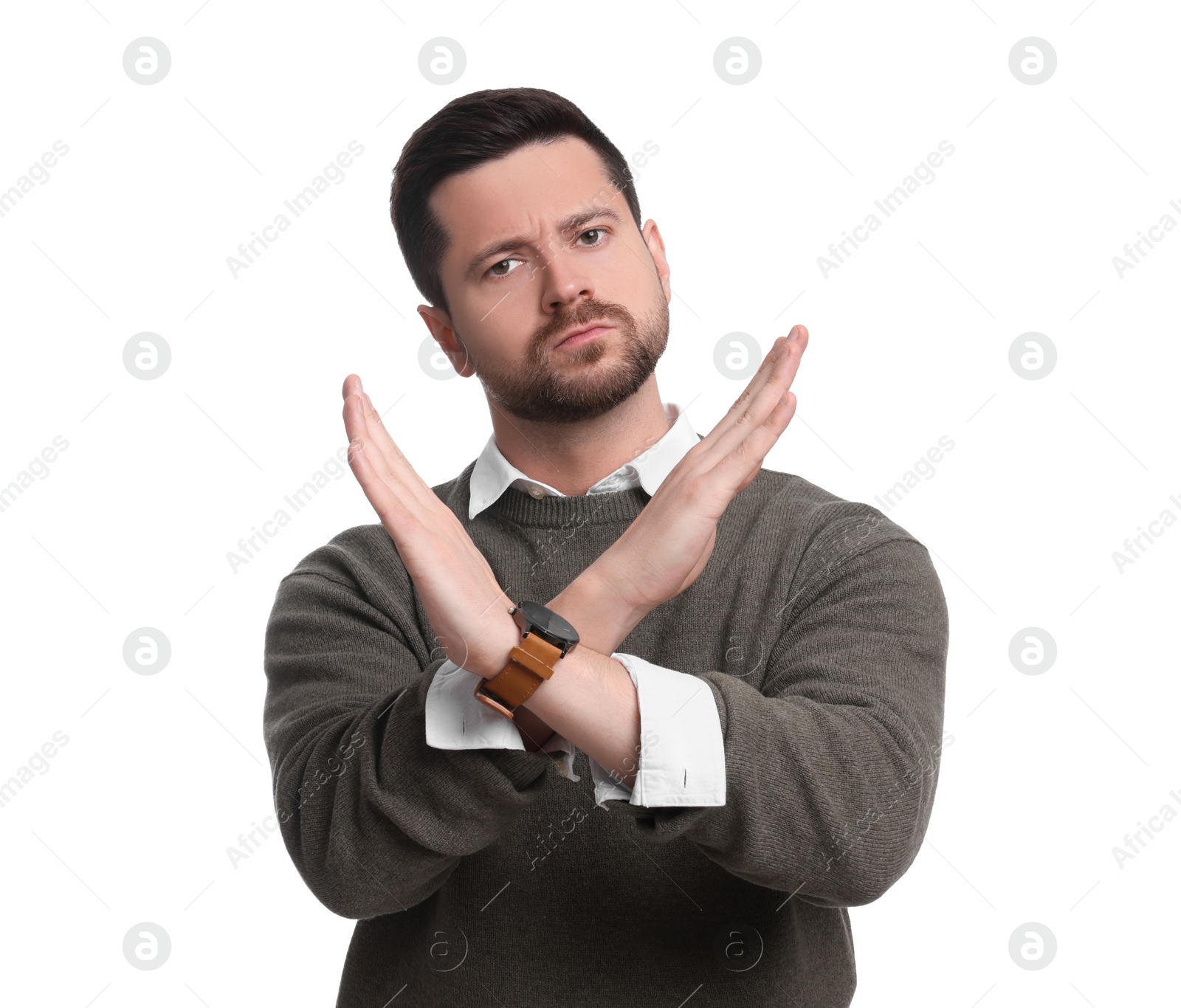 Photo of Portrait of handsome bearded businessman on white background