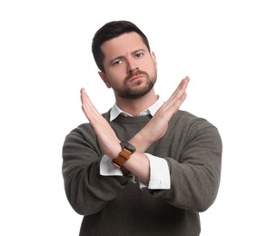 Portrait of handsome bearded businessman on white background