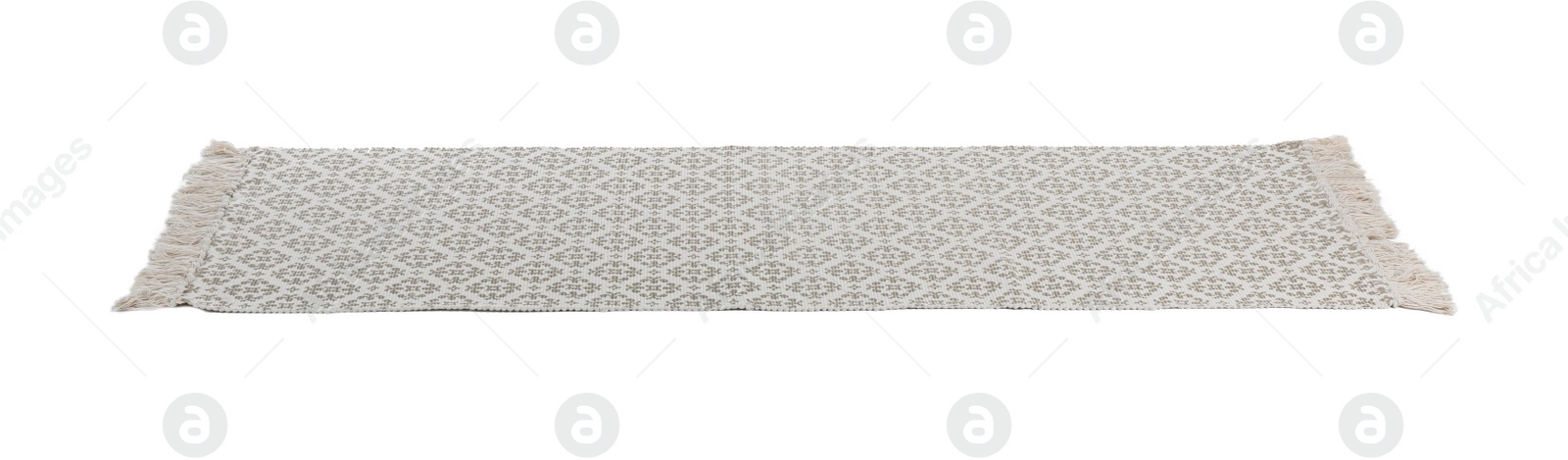 Photo of Light carpet with ornament on white background. Interior element